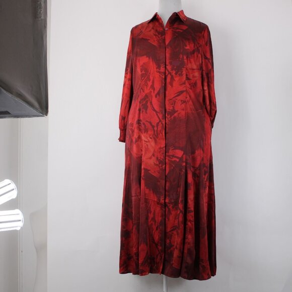 Chicos Dress $149 Sz 2.5 Red Burgundy Floral Collared 100% Polyester Dress - Picture 5 of 16